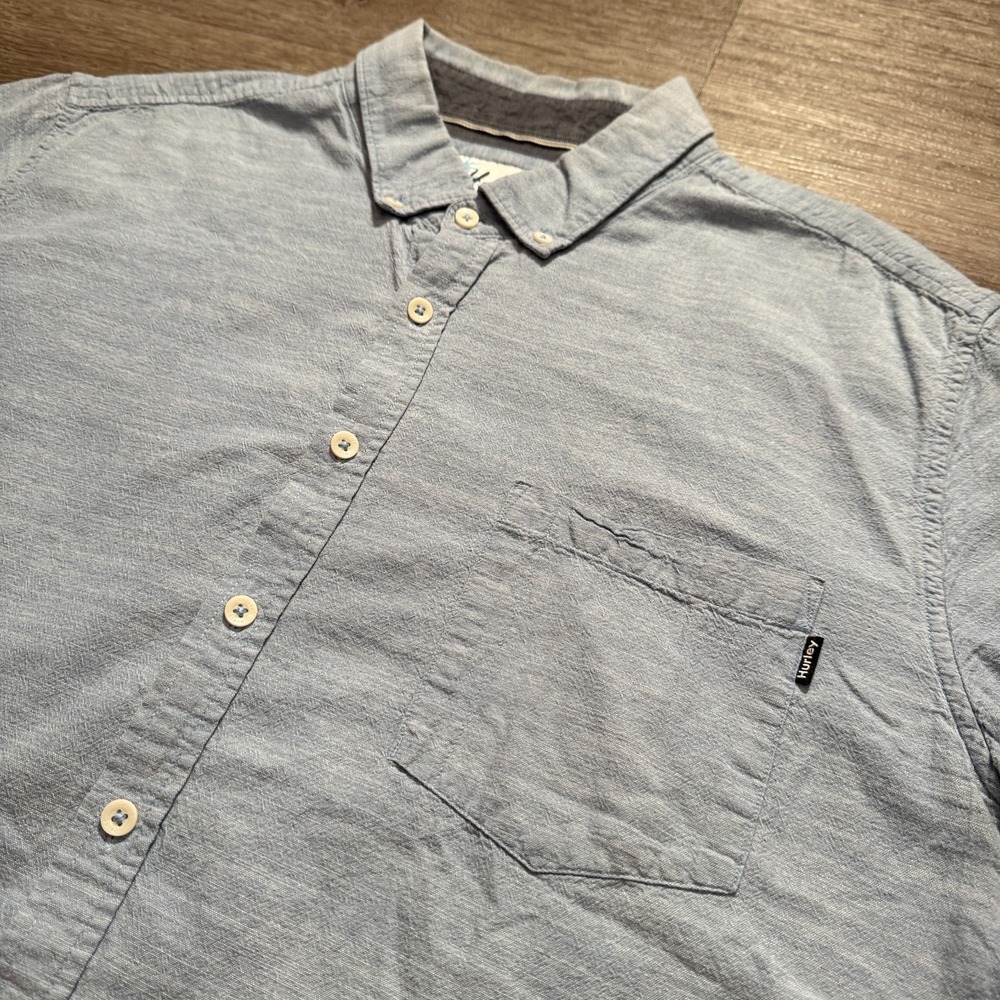 Hurley Shirt Mens XXL Blue Textured Pocket Short Sleeve Button Up Skater Surf